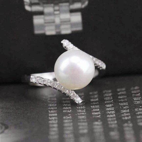 Sweet Beautiful Pearl CZ Twisted Anillos Elegant Silver Ring for Women, VIP562 - Picture 4 of 6